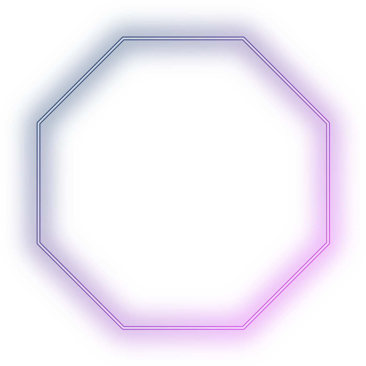 Neon gradient blue purple octagon frame.